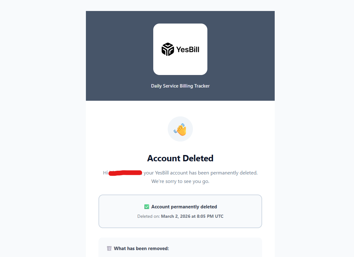 Account deleted confirmation email