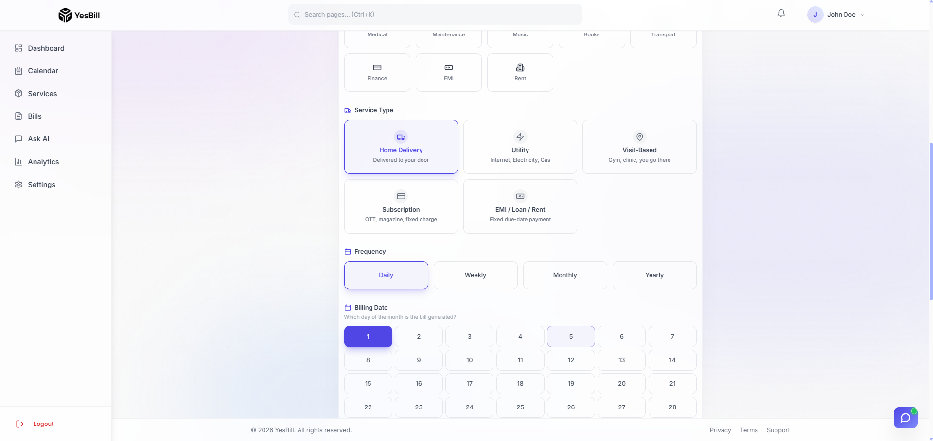 Add service — step 2: fill in details