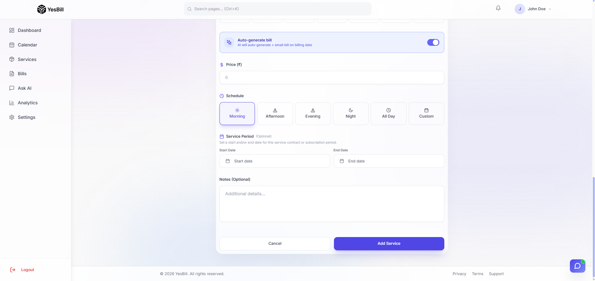 Add service — step 4: service created
