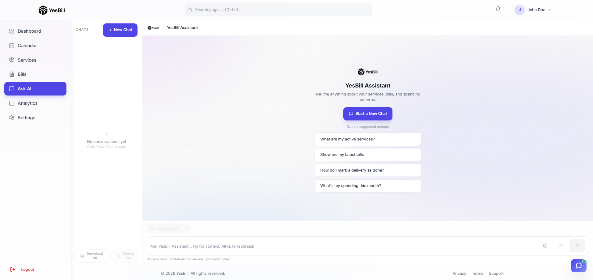 Ask AI chat interface