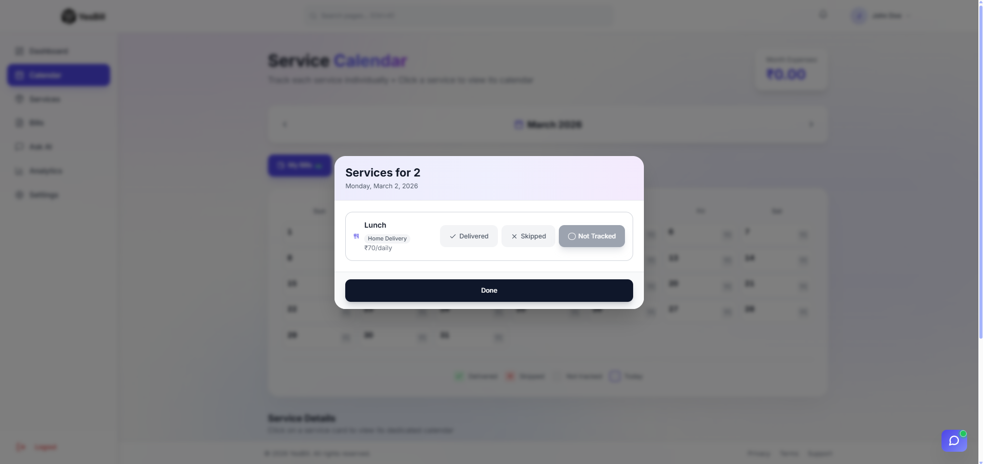 Date detail modal