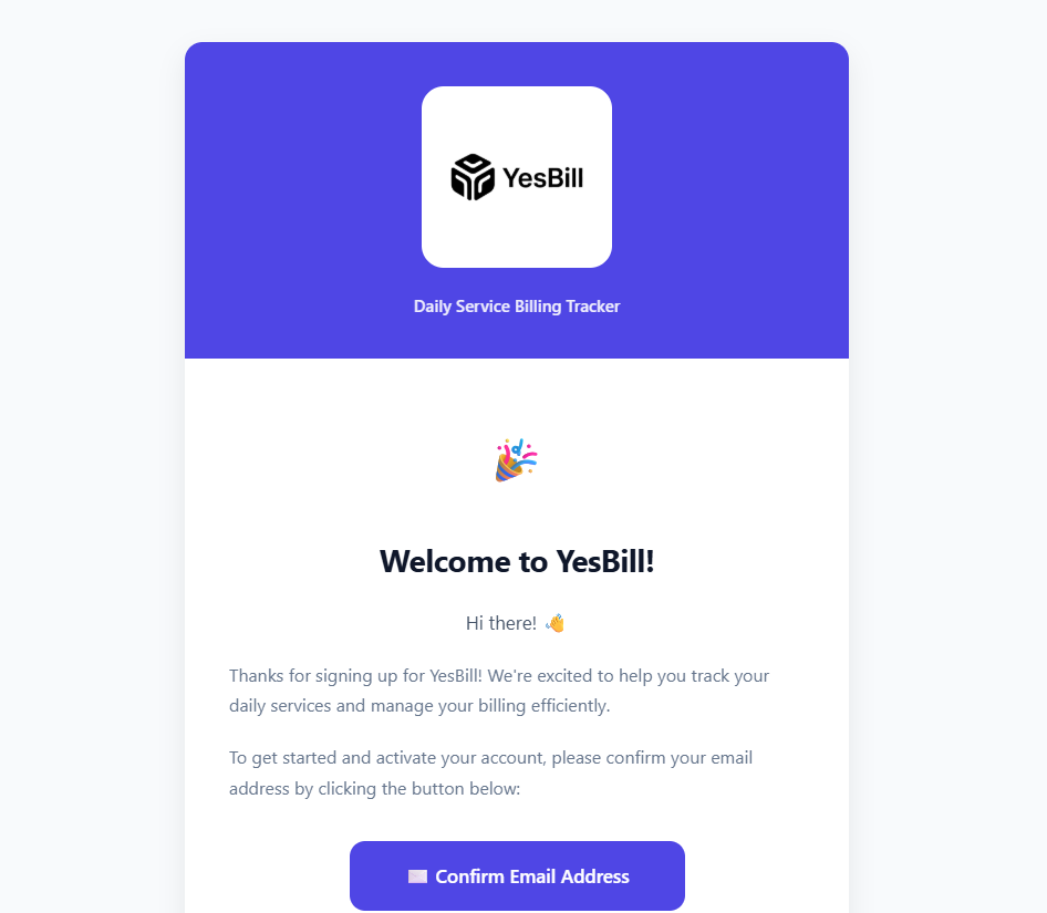 Confirmation email from YesBill