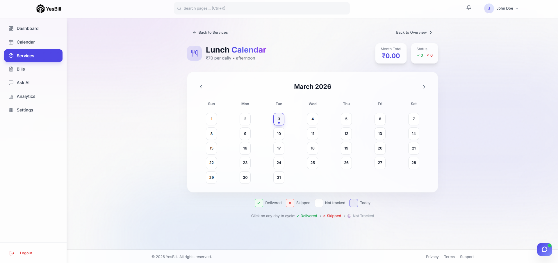 Daily tracking panel