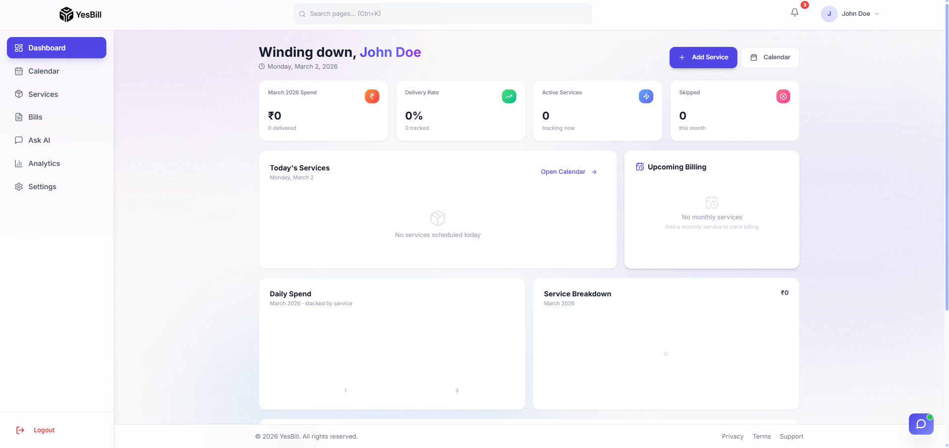 YesBill dashboard