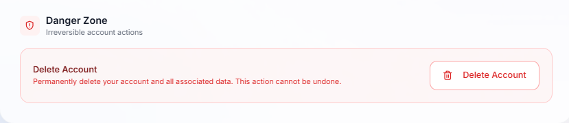 Delete account option