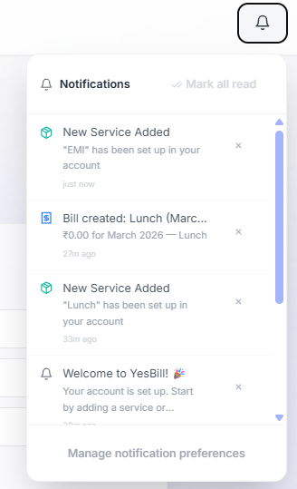 Notifications panel