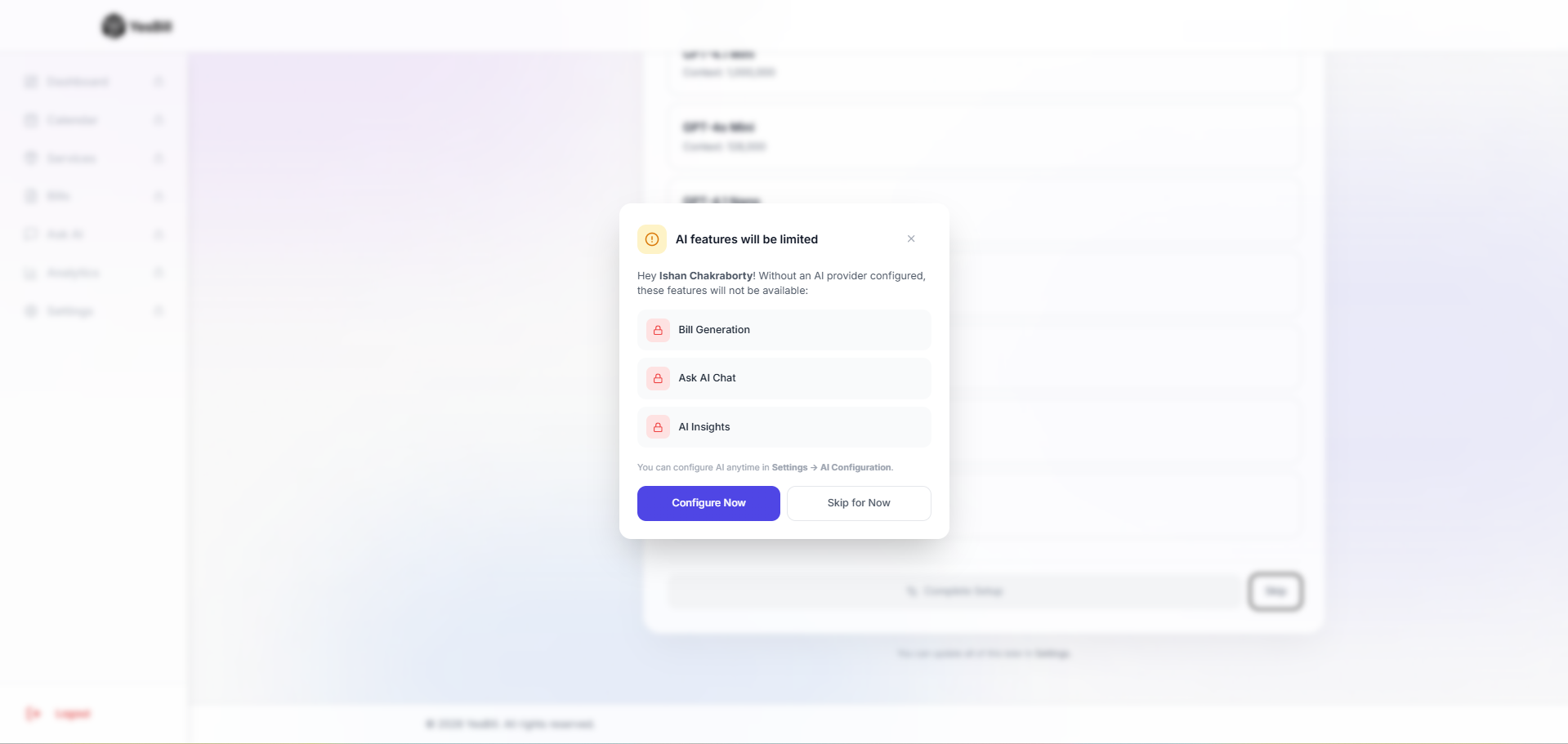 Onboarding skip modal