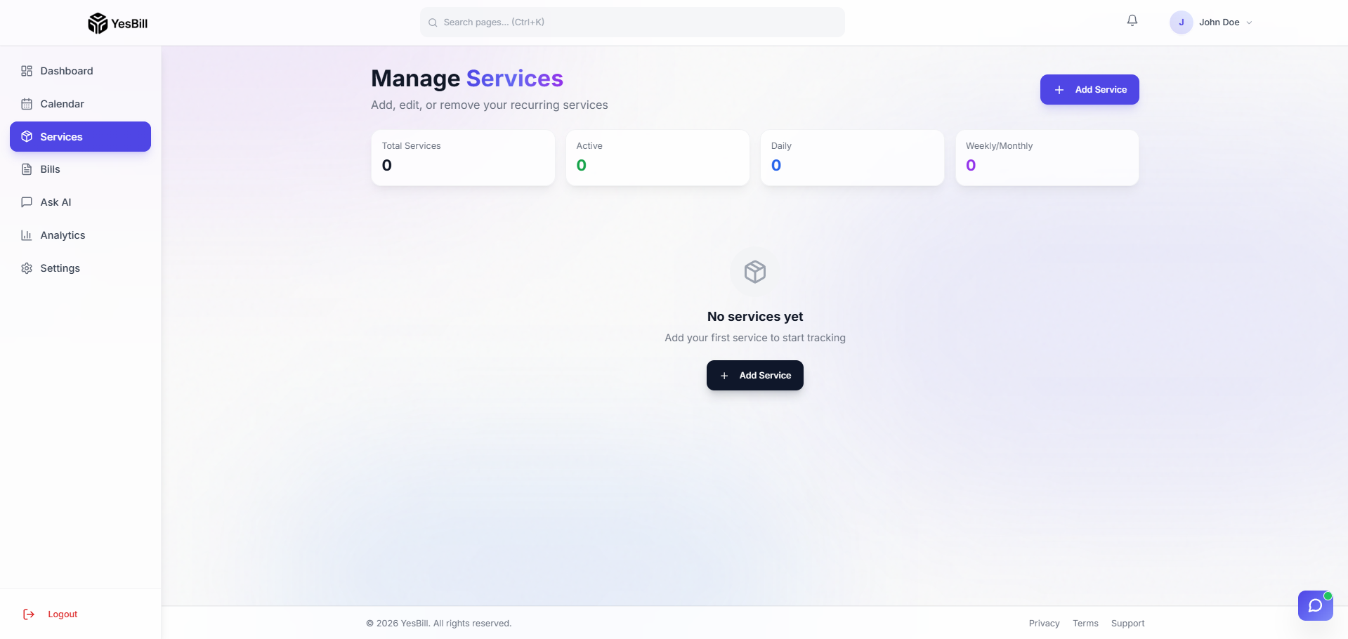 YesBill services page