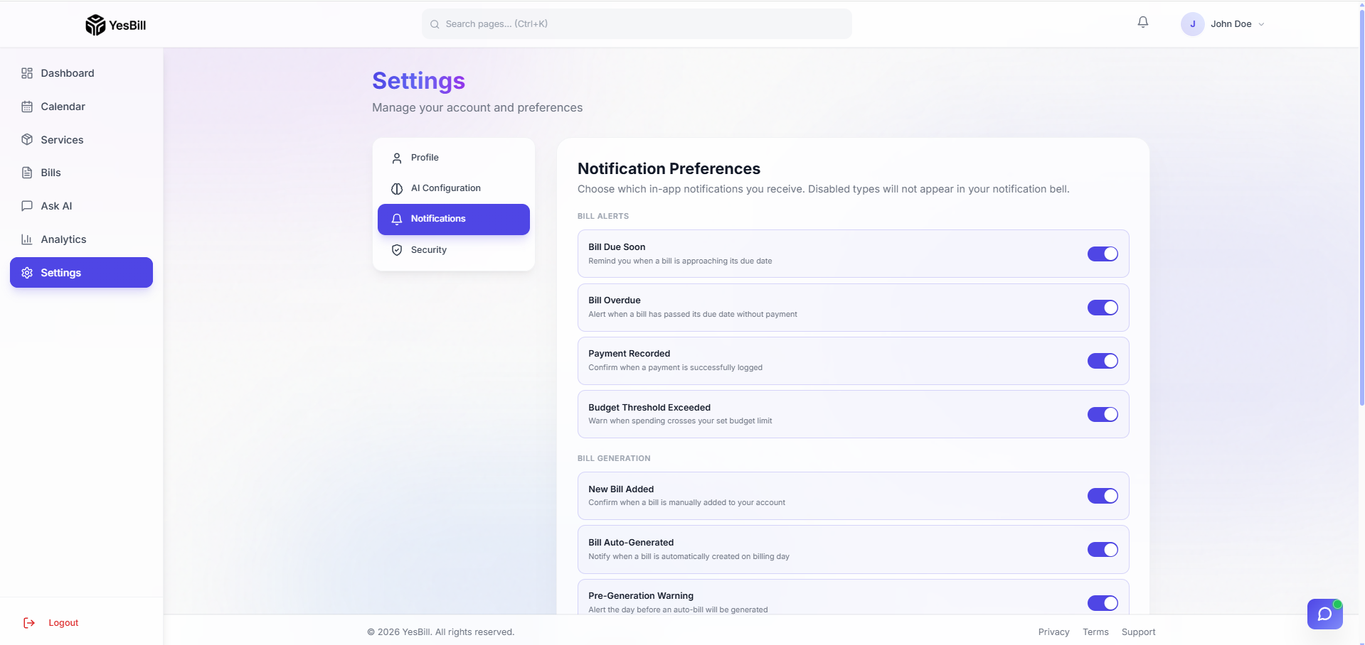 Notification settings