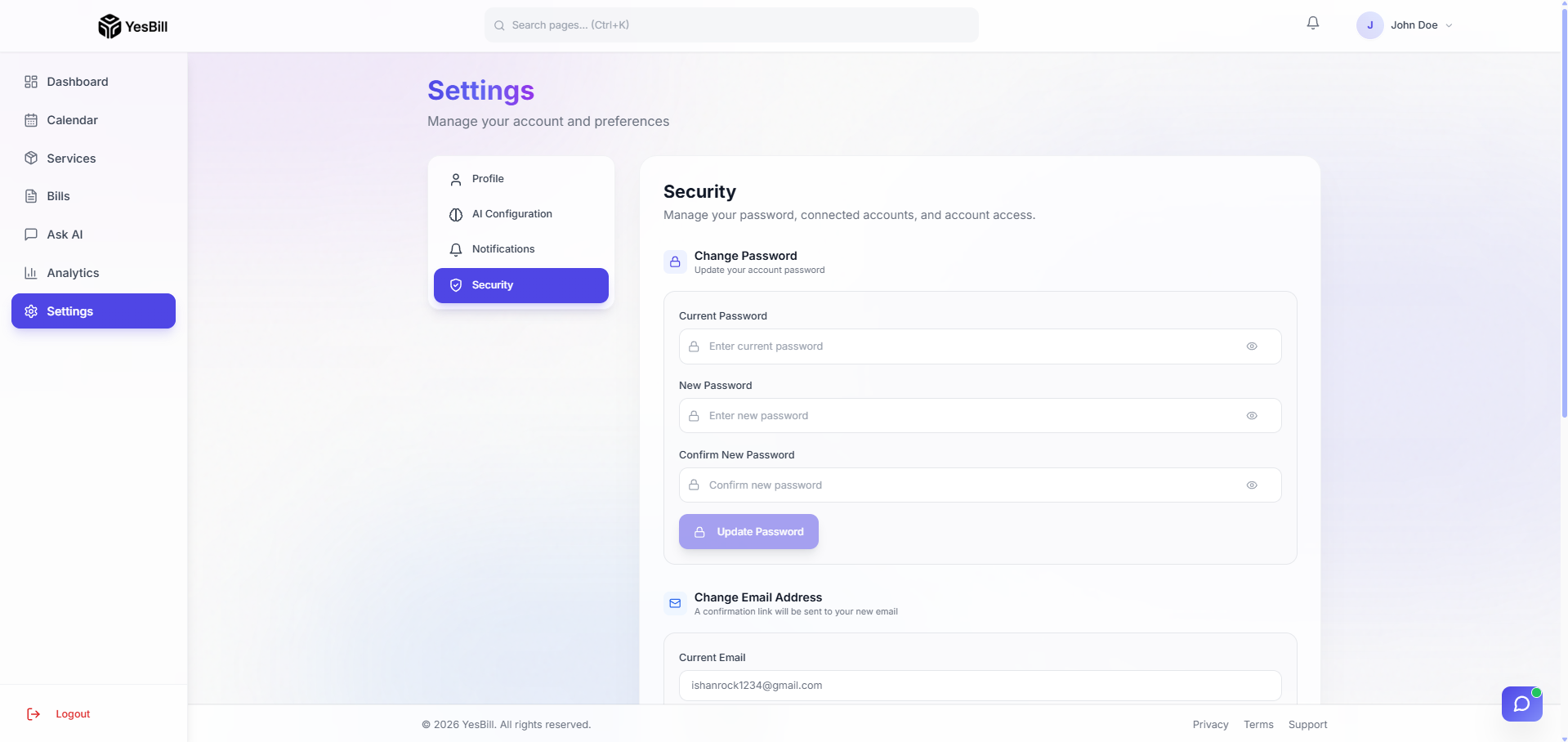 Security settings overview