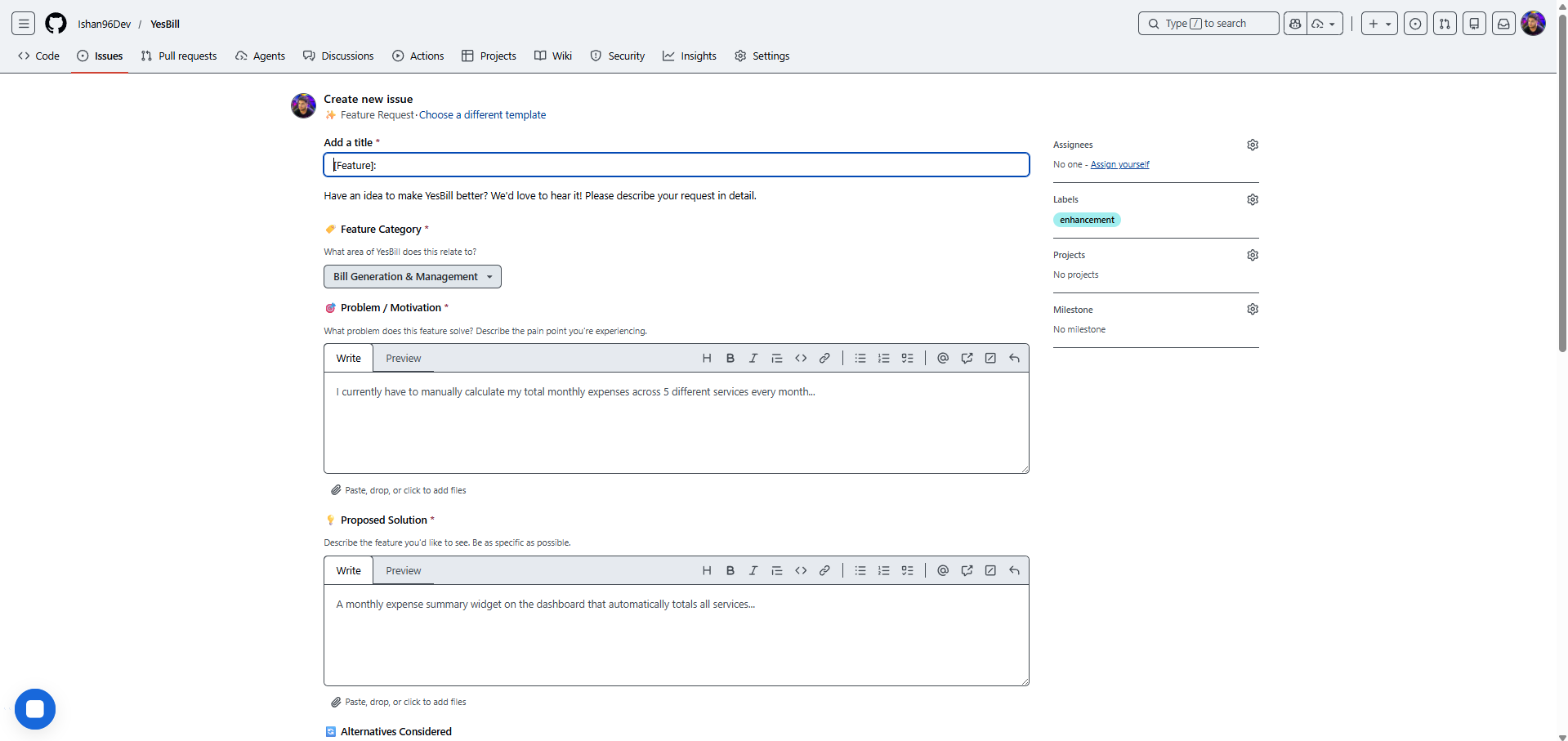 Feature request form