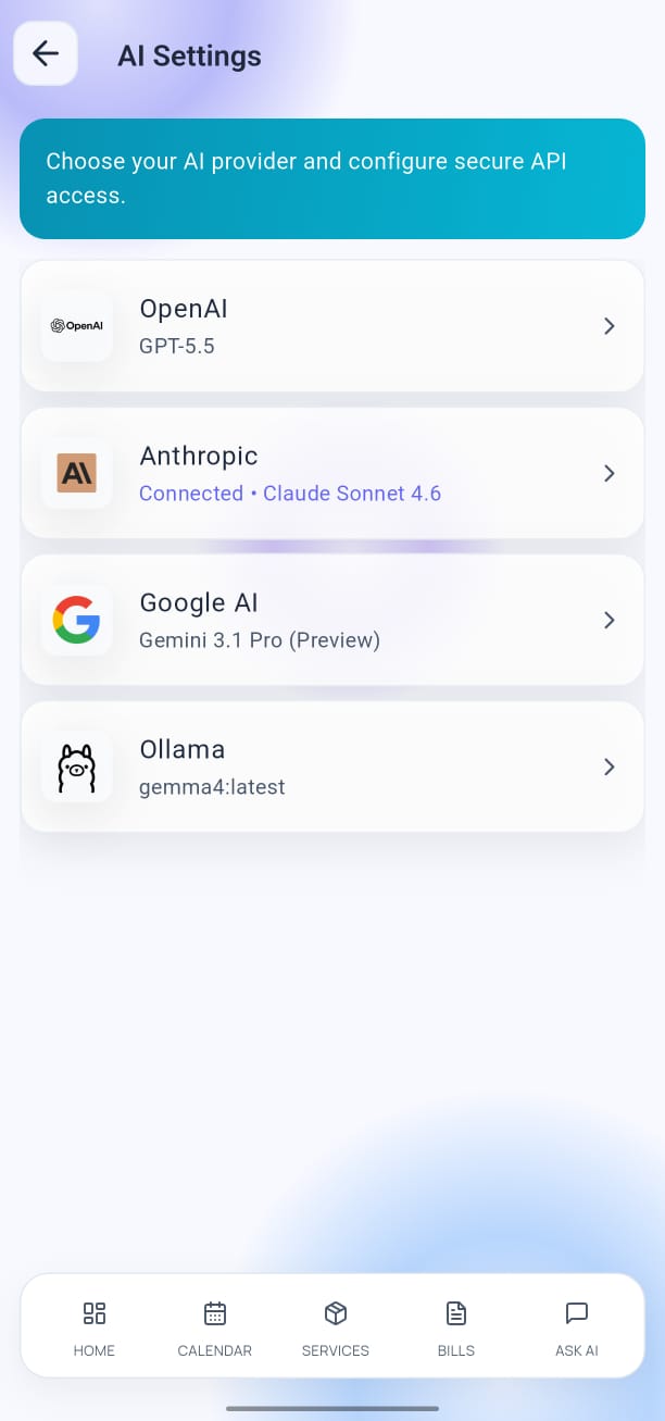 AI settings screen