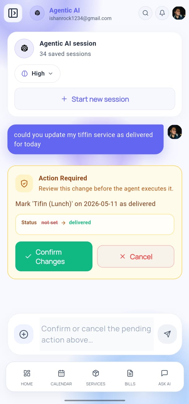 Agent confirmation screen