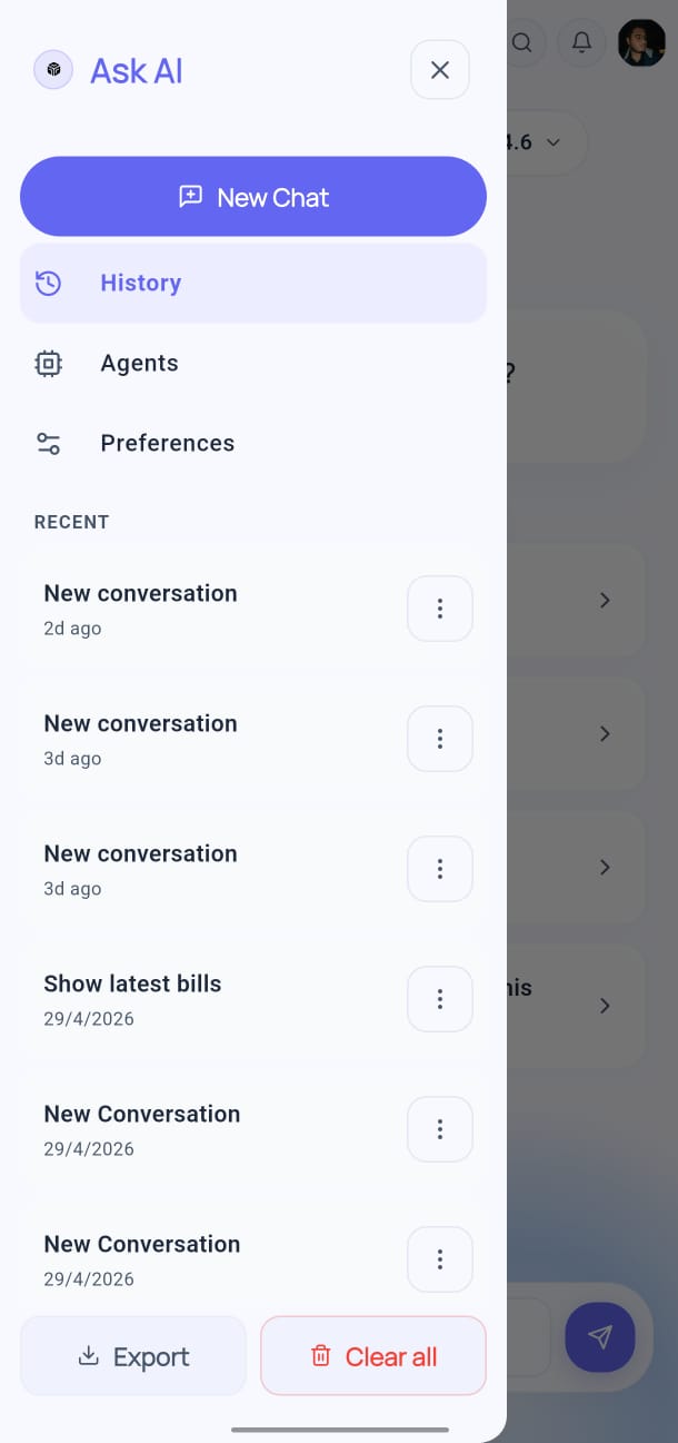 Chat conversation drawer