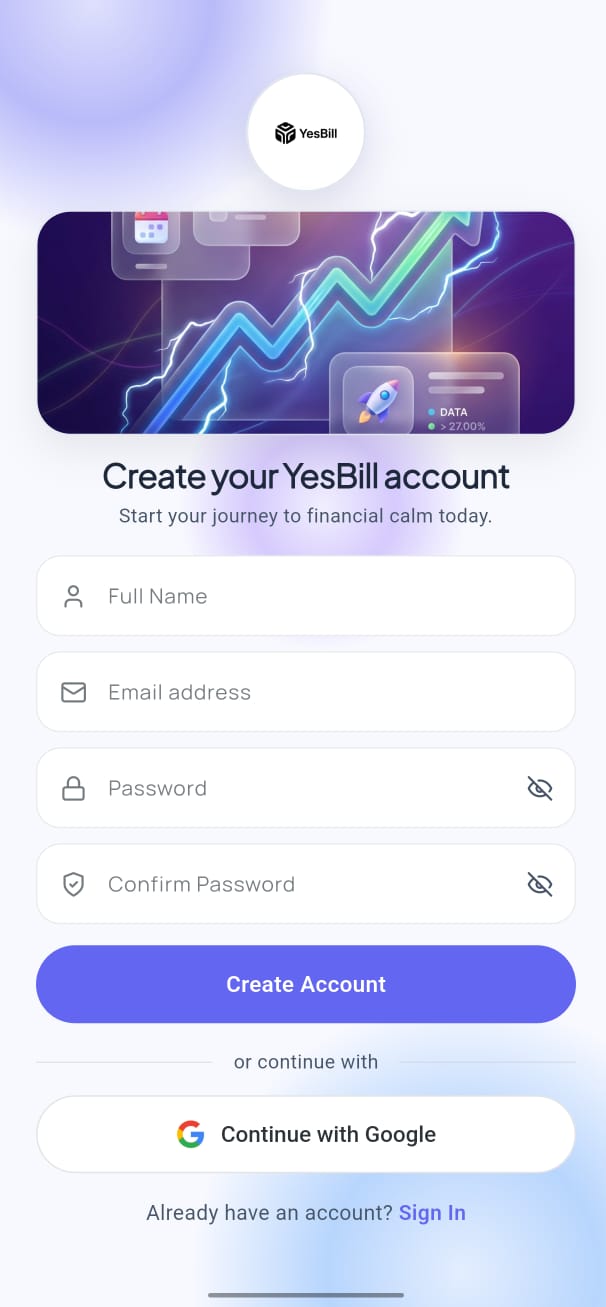 Create account screen