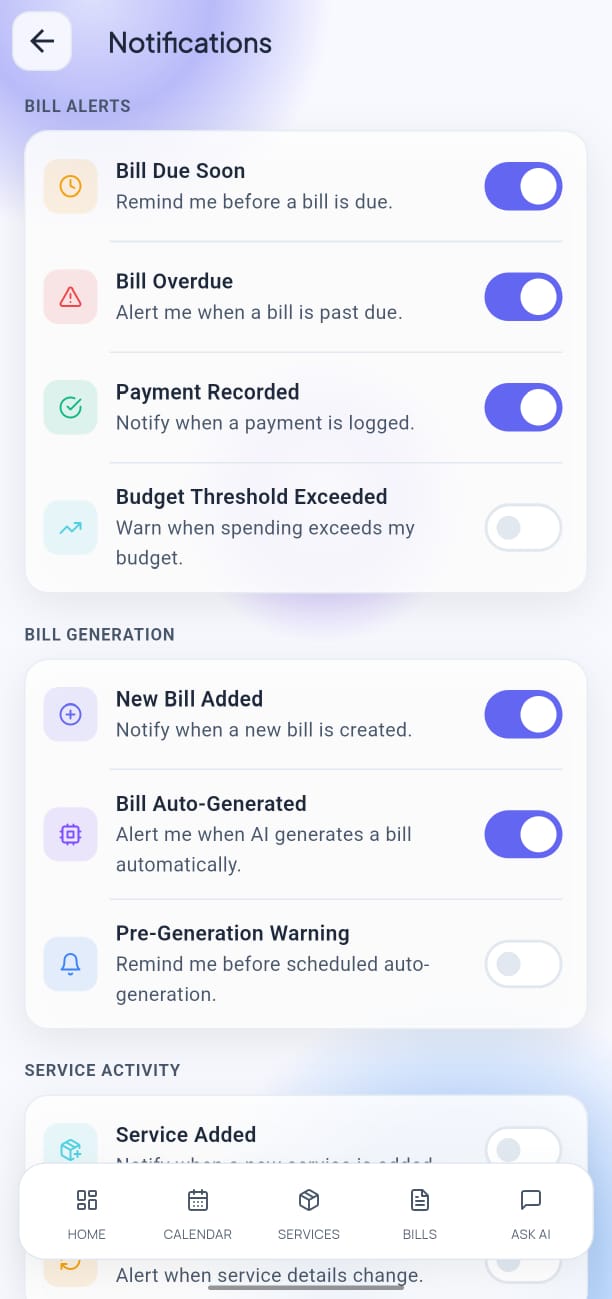 Notification settings screen