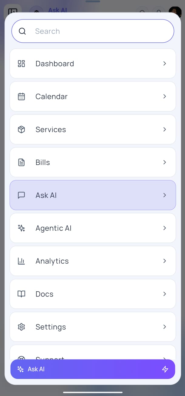 Search and navigation screen