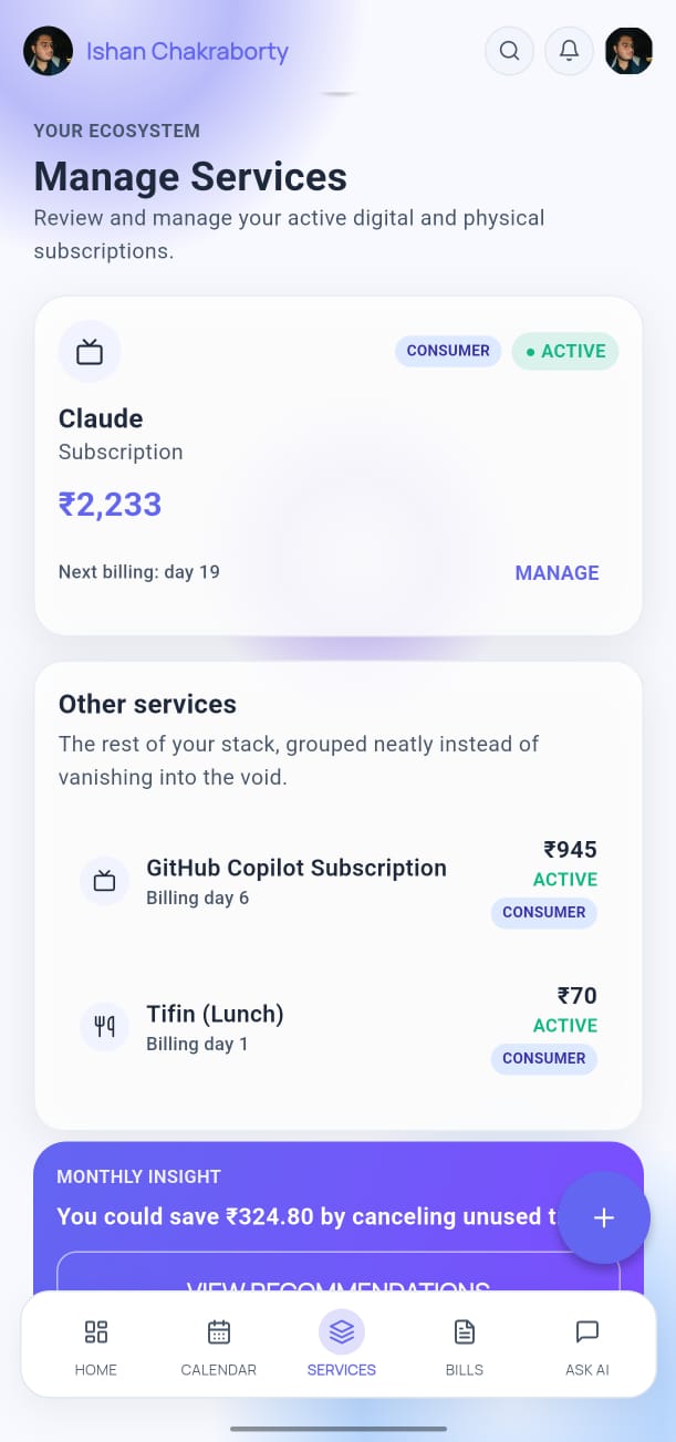 Services list screen
