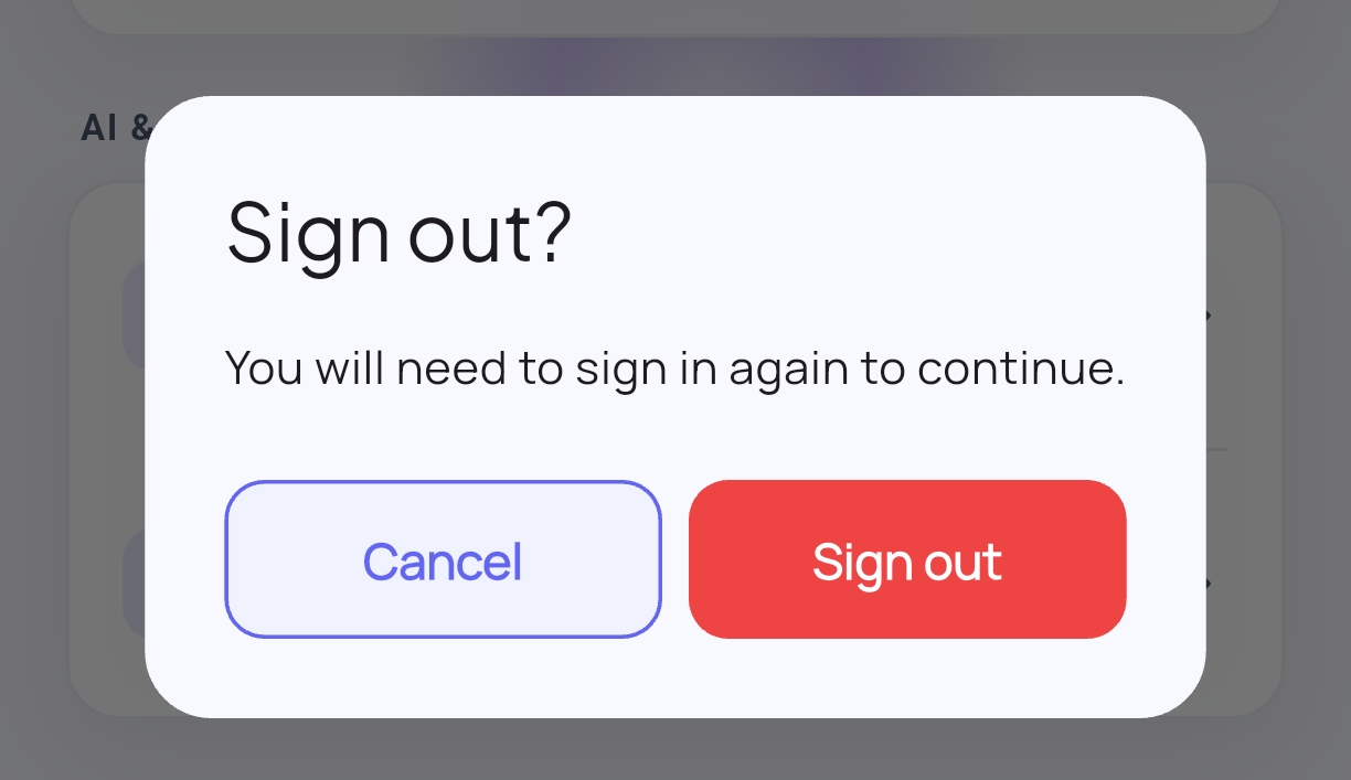 Sign out confirmation screen