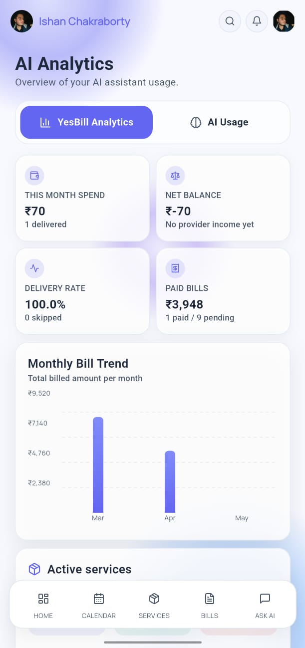 YesBill Analytics screen